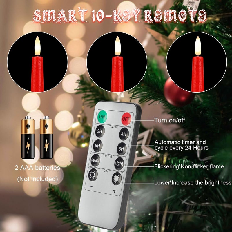 AFINETH Red Flameless Taper Candles with 3D Wick, 9.6" Real Wax LED Candles with Remote and Timer, 3 Pack Flickering Candlesticks Battery Operated, Classic Tall Taper Candle for Home, Wedding, Party - Image 3